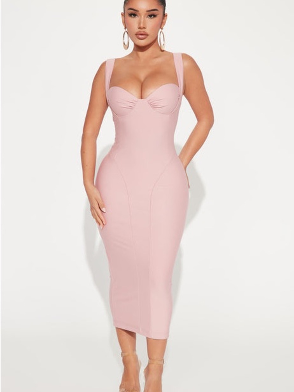Fashion Nova Blush Pink Bustier Bodycon Midi Dress